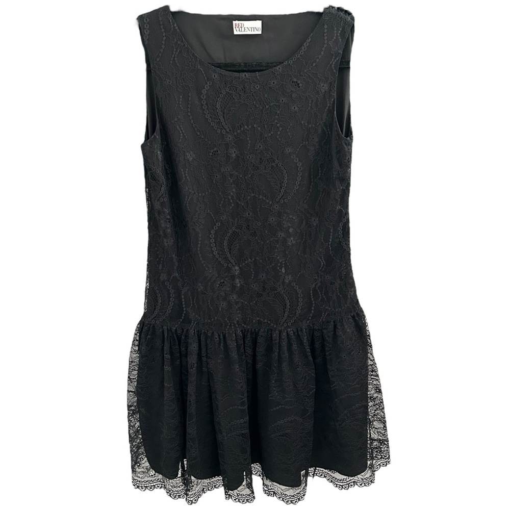RED Valentino Black Lace Drop Waist Sleeveless Cocktail Dress‎ Women’s Sz S